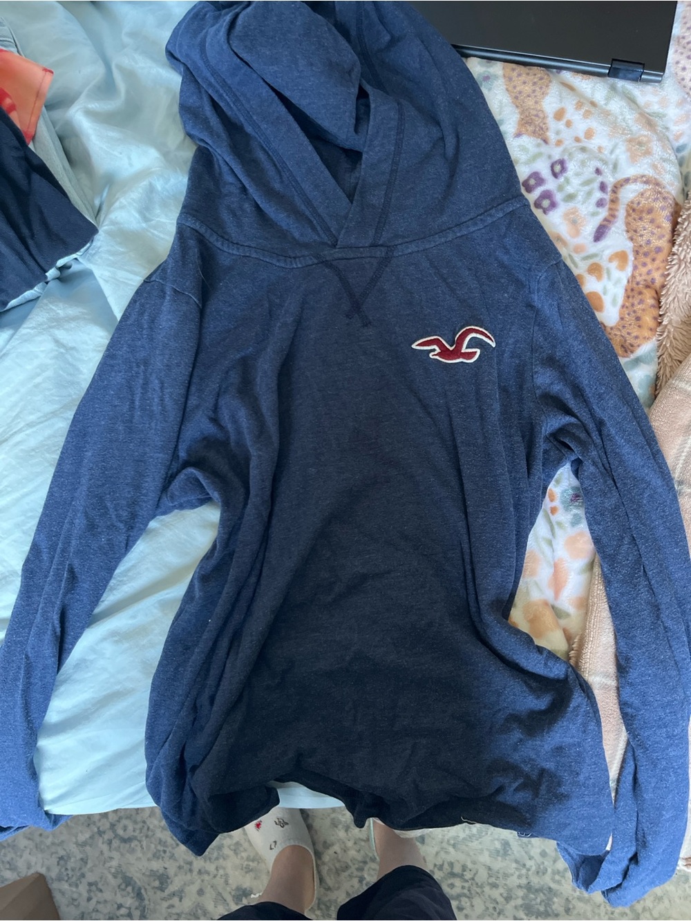 Hollister Dark Navy Pullover Hoodie with Red Logo